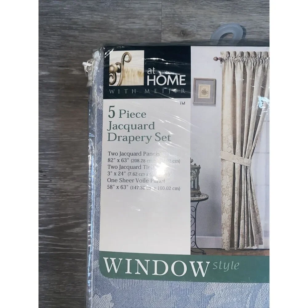 Woven Jacquard Petite Scroll Curtain 5 PC Door Window Home Decor Wedgewood